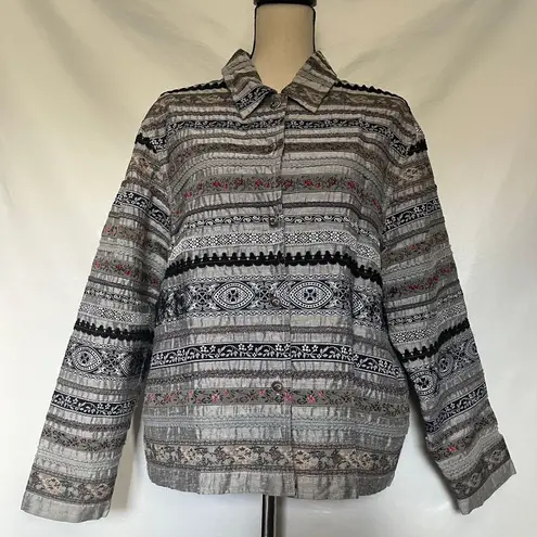 Tantrums Collection Silk Jacquard Womens Jacket 8 Boho Artsy 90s Cottage Retro Tan