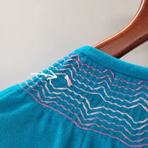 Vanity Fair VTG House Coat Womens M Blue Embroidered Collar Cuffs Fleece Long