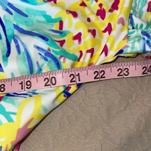 Aryeh Womens Tropical Ruffle Trim Tie Belt Stretch Romper Multicolor Medium