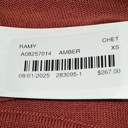 Ramy Brook Chet Merino Off-The-Shoulder Sweater Amber Orange XS Ribbed New FLAW