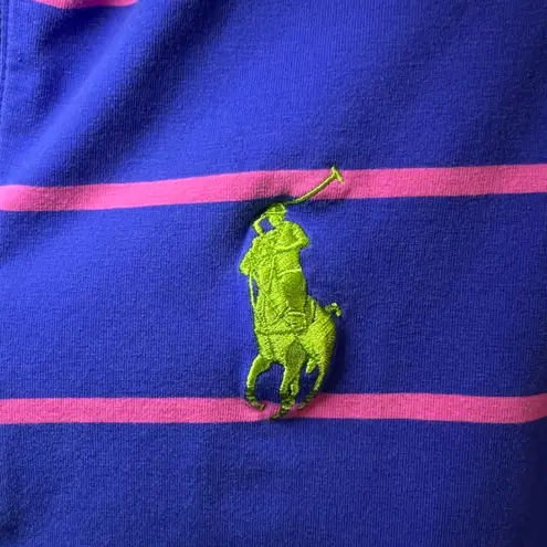 Polo Golf Ralph Lauren Women's 1/4 Zip Shirt Blue Pink Sleeveless Big Pony Large