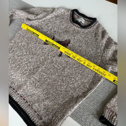 Vintage C.J. Banks Heather Brown Black Red Hand Embroidered Cardinal Sweater X Size XL