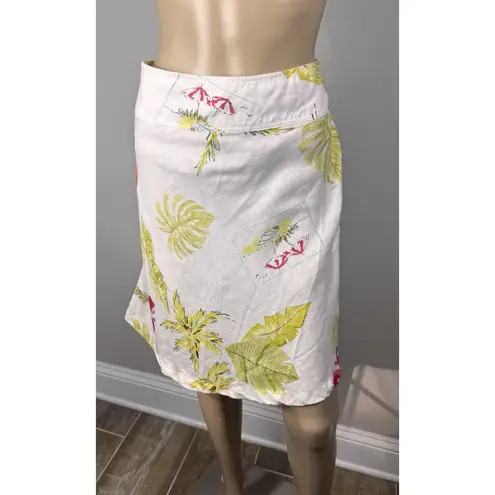John Paul Richard Tropical Pure Linen Skirt Sz 14 Leaves Hibiscus Beach Umbrella