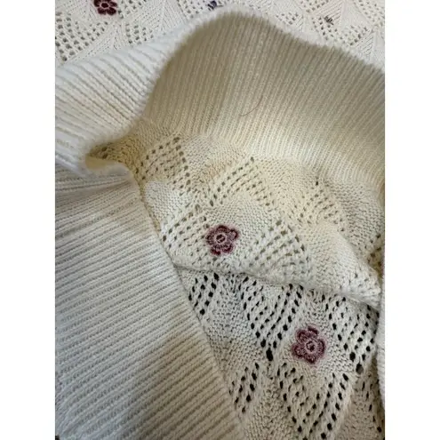 Driftwood Sweater Embroidered Knit Top Flowers Puff Sleeves Size XL Cottage Core