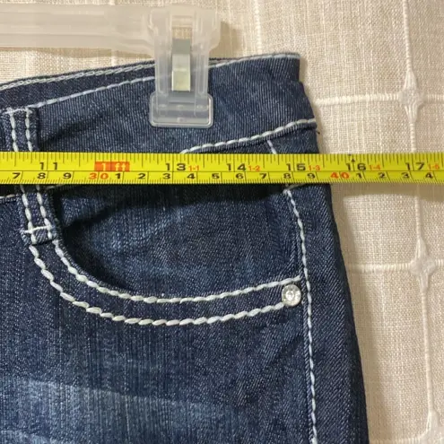 BB Jeans Embellished Dark Wash Denim Rhinestone Pocket Straight Leg Jeans Size 7 Silver