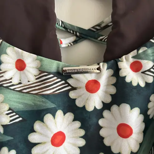 Mara Hoffman Criss Cross Front One Piece Swimsuit Dark Green Daisy Sz Medium