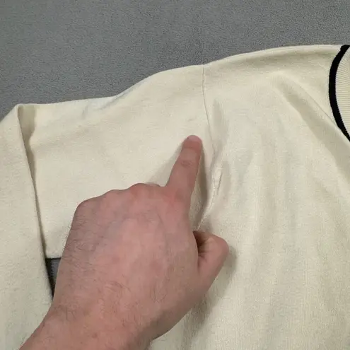 MNG Mango Cardigan Sweater S Womens Cream V Neck Black Trim Casual Knitwear