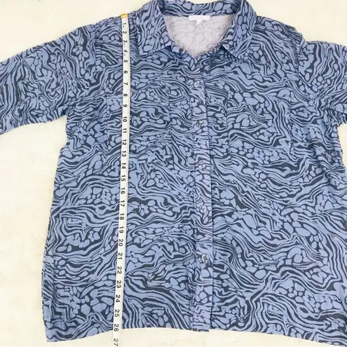 Johnny Was CALME Double Pocket Shacket Button Down Shirt Blue Size Medium New