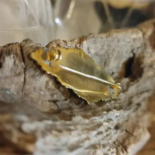 Antique Vintage Damascene Art Deco Gold Tone Silver Filigree Bar Brooch Pin FLAW