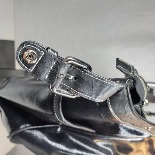 Via Spiga Womens Shoulder Bag Large Black Patent Leather Pockets Lined Hobo