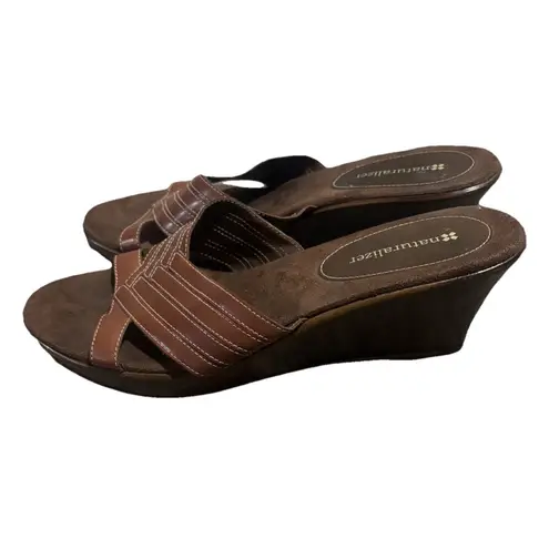 Naturalizer Women’s Brown Wedge Heel Slip On Dressy Sandal. Vacation Casual Sz 8