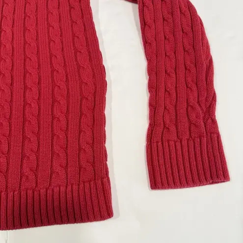 LL Bean Red Pullover Cable Knit Crew Neck Long Sleeve Cotton Sweater Size XL