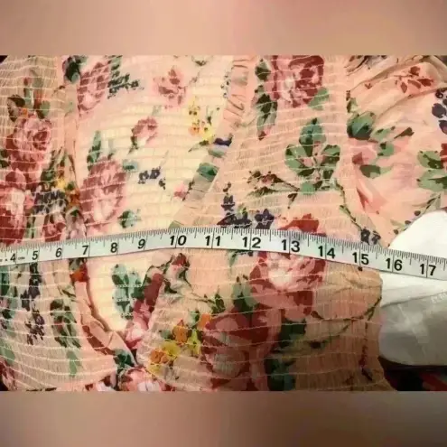 By Timo Pink Floral Long Sleeve Mini Dress Small Made in India Coquette Fairy