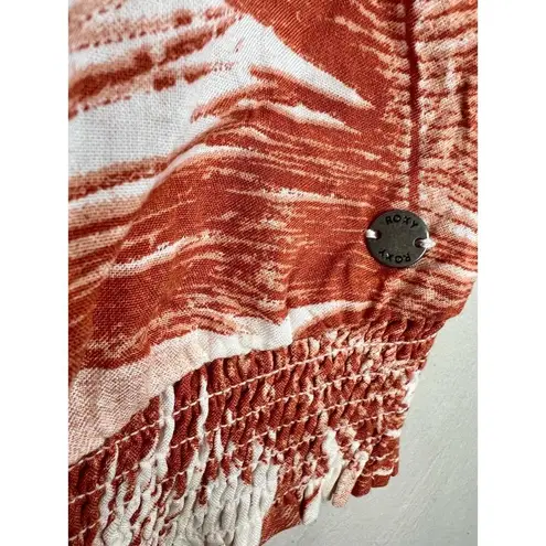 Roxy  Abundant Swell Short Puff Sleeves Tropical Print Crop Top Size Large