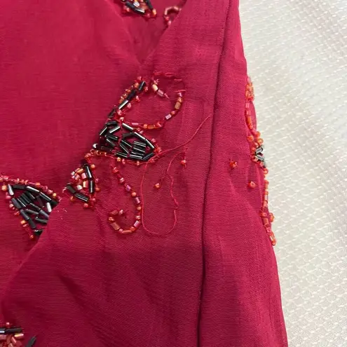 Vintage Dark Red Fully Beaded Short Sleeve Dress Sz M Women’s Gatsby Party Size M