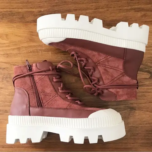 Gianni Bini  Rust Red Leather Lug Sole Platform Bootie Sneaker High Top‎ Size 6.5 thumbnail 10