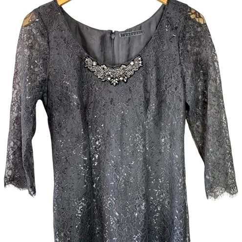 Velvet by Graham & Spencer Gray Lace Beaded Embellished Dress Size Small