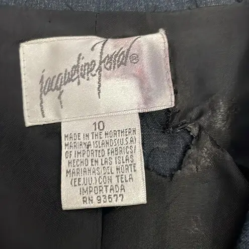 Jacqueline Ferrar Navy Blue Wool Blend Long 4 Button Blazer Size 10