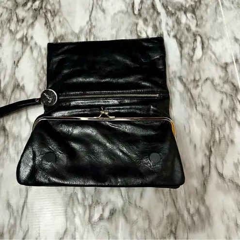 Marciano Black Leather Studded Flip Up Wristlet Clutch Hollywood Biker Mob Wife