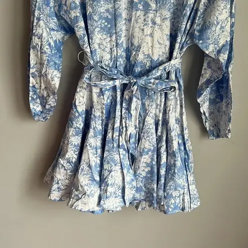 WAYF NEW ALTONIA BOTANICAL PRINT SWING DRESS IN BLUE TOILE