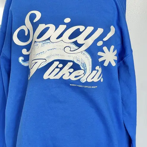 Justin Bieber Sweatshirt Sz XL Spicy X NYC Blue Crewneck Screenprinted Graphic