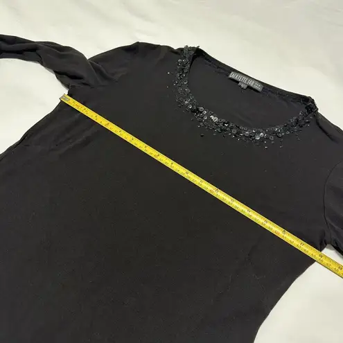 Lafayette 148 Sequin Embellished Neckline Long Sleeve T Shirt Top L Large