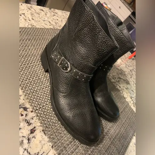 Karen Millen Women's biker moto Black Leather Ankle boot classic spring leather