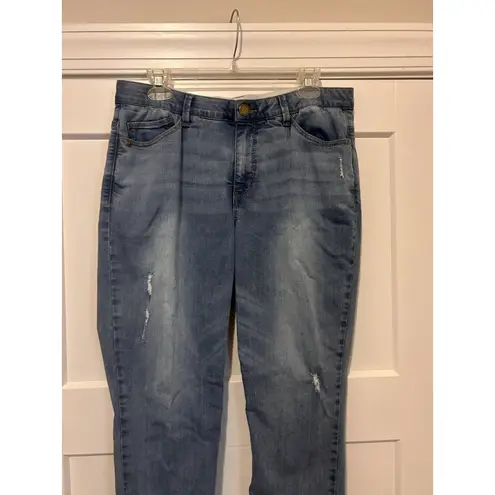 Democracy Jeans Women Size 12 Blue "Ab" Technology Tapered Fray Hem Denim Jeans