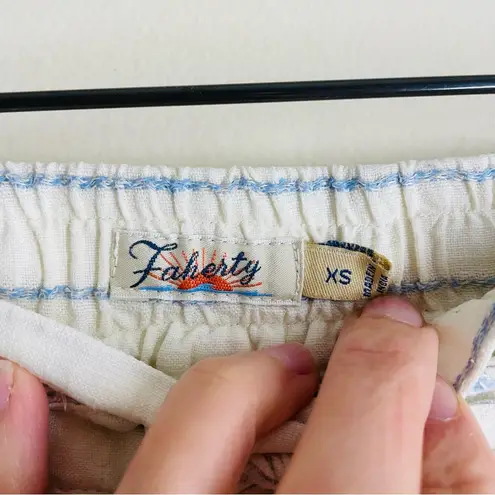 Faherty 100% Linen Pants White Blue Striped size XS Drawstring Lightweight