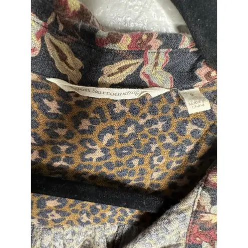 Soft Surroundings Shirt Womens Small Patchwork Floral Plaid Leopard Boho Top