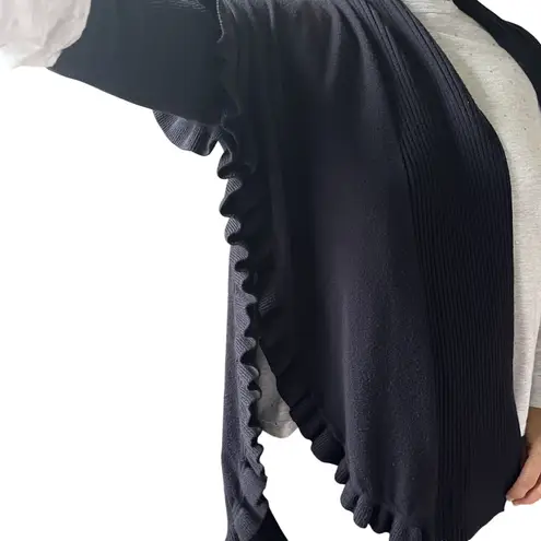 Women's Cardigan Sz One Navy Y2K Open Front Stretch Long Sleeve Sweater Knitwear Blue