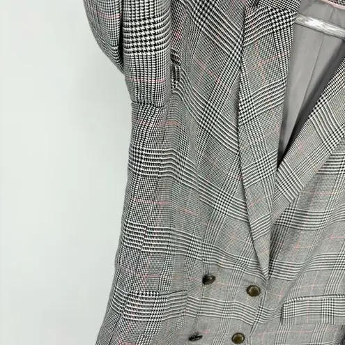 Emerson Fry Lee Blazer Jacket Houndstooth Plaid Linen Size 14 Black White