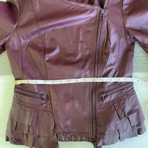 Moda Vintage International Oxblood Burgundy Red Leather Moto Jacket Size XS