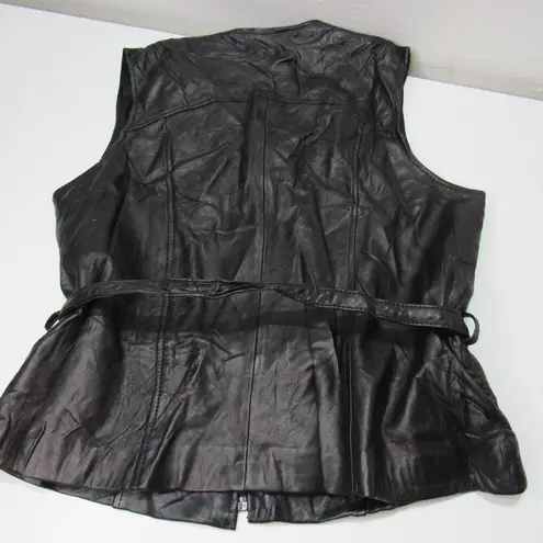 Vtg Siena Studio Women's lg Black Soft Leather Vest w/belt Moto Y2k Goth Grunge