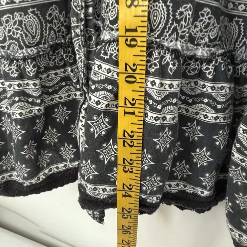 Vintage Y2K Mini Dress Babydoll Top Ruffles Striped Paisley Summer Boho Beach L Black Size L