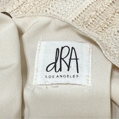 dRA Los Angeles Cream Beige Crochet Striped Midi Dress Ruffle Sleeves Large Tan