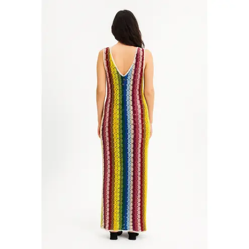 MOTHER Rainbow Crochet Maxi Dress Sleeveless V Neck Boho one size fits all‼️ Yellow