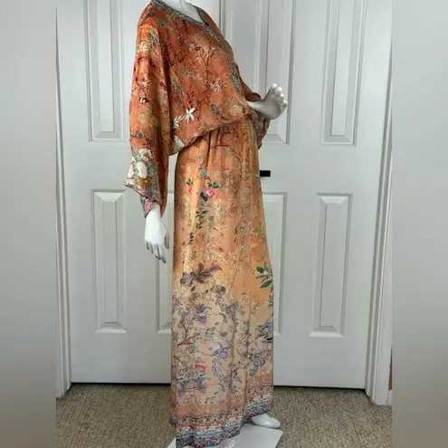 Camilla Orange Fooral Split Pocket Maxi Long Sleeve Size Small Dress