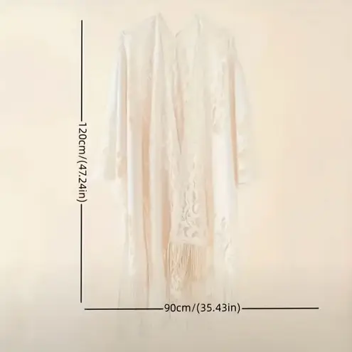 NWT AD 1pc Solid Color Lace Shawl Loose Thin Breathable Tassel Cardigan Grey OS Gray Size undefined