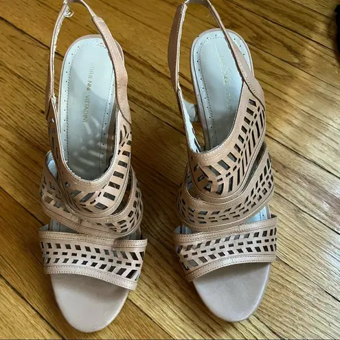 Adrienne Vittadini Women's Slingback Heeled Sandals Size 10 Beige 3 Crossovers