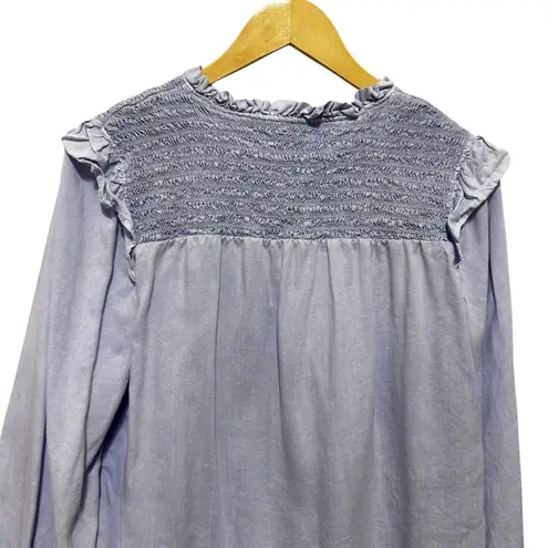 Bella Dahl Bella Dahl Womens Top XS Blue Smocked Ruffle Boho Chic Peasant Western Cowgirl