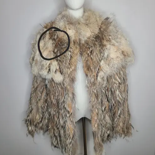 Vintage Real Fur Collared Coat Glam Shaggy Fluffy Brown Size L