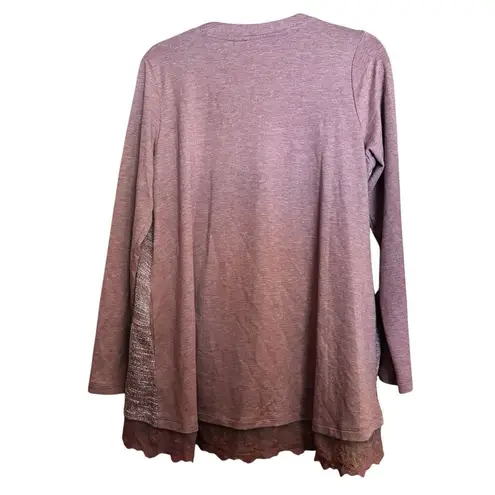 LOGO Lounge Cardigan Womens Medium Multicolor Lace Hem Stretch Zippered Sweater