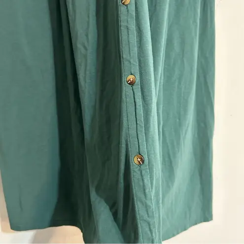 J. Jill Button Front Pleated Jersey Knit Long Sleeve Midi Dress Teal XL Tall Green