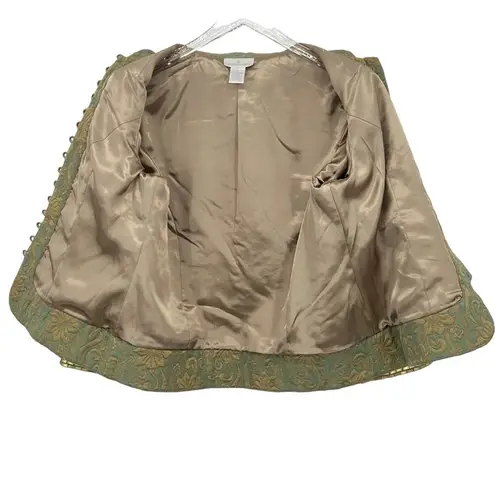 Soft Surroundings green gold floral brocade embellished evening blazer jacket S