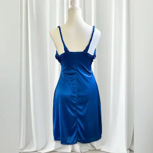 Alyn Paige Blue Satin Beaded Cocktail Dress – Size S