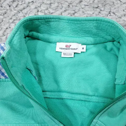 Vineyard Vines READ  Gingham Shep Shirt 1/4 Zip Green Blue Women's Size Medium