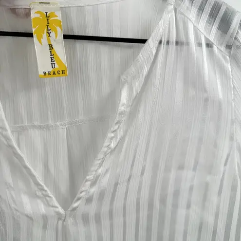Lily Bleu Sheer Satin Striped White Swim Cover Up Size Medium