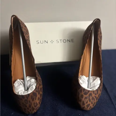 Sun + Stone Womens Shoes Eliana Slip On Brown Ballet Flats 9W Leopard Size 9