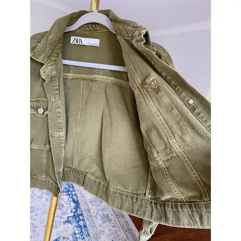 ZARA  Cropped Utility Jacket Button Front Green Pockets Casualcore Downtown Fairy